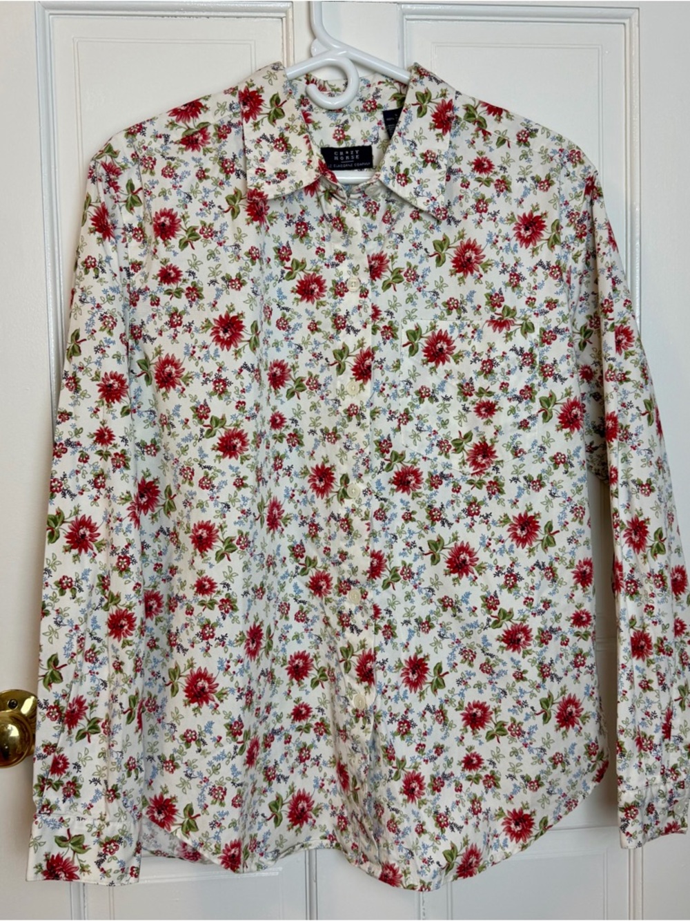 VTG Crazy Horse Liz Claiborne Women’s Cotton Button Down Floral Blouse, Size L